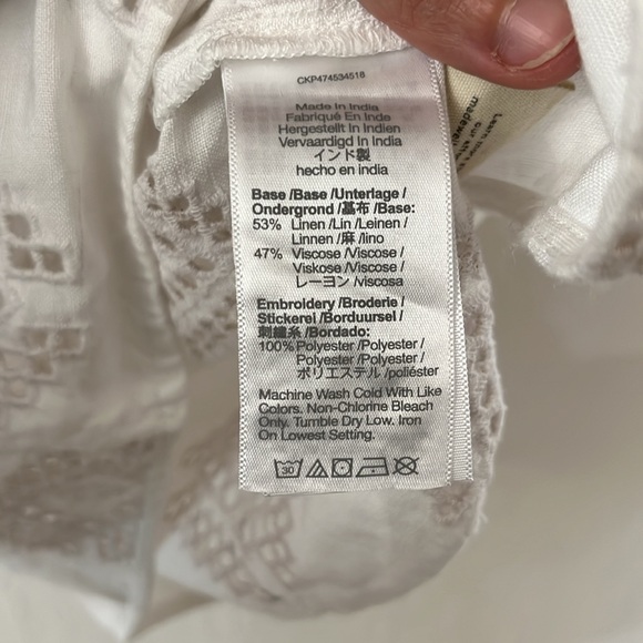 NWT Madewell Linen White Short Sleeve Eyelet Flutter Button Down Top Small - Picture 6 of 7